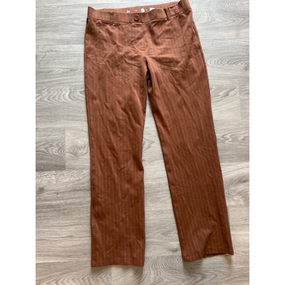 Betabrand size LP large petite brown pinstripe pull on pants - Picture 1 of 4